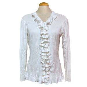 Women's Large Sioni Ruffle Sweater - Off White with Bedazzled Zipper